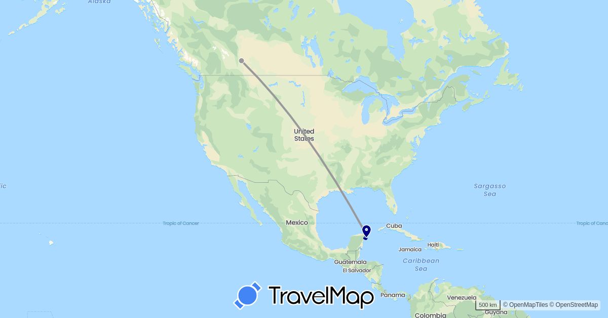 TravelMap itinerary: driving, plane, boat in Canada, Mexico (North America)